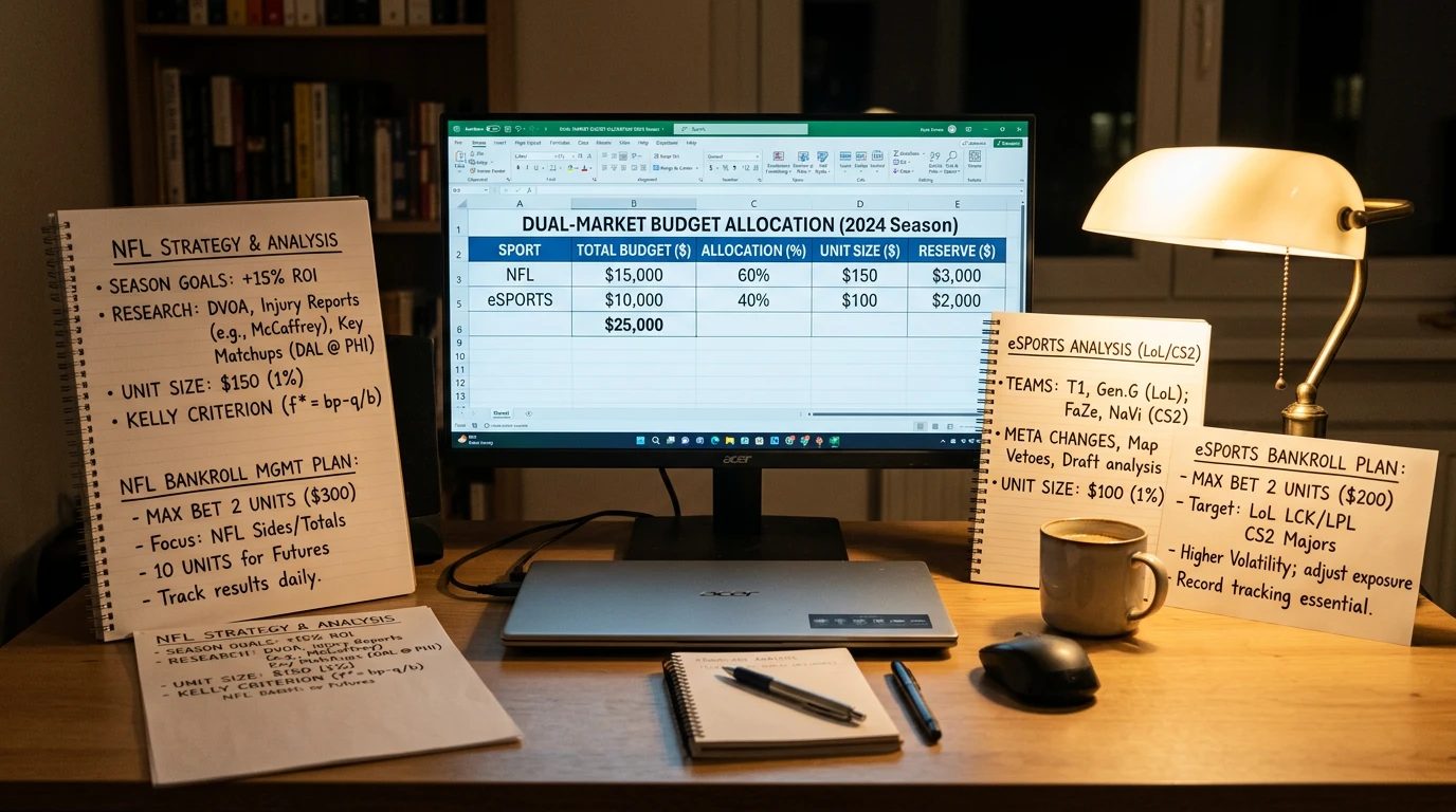 Hybridstrategie für eSports und NFL Wetten Bankroll Segmentierung und Analyse-Methodik