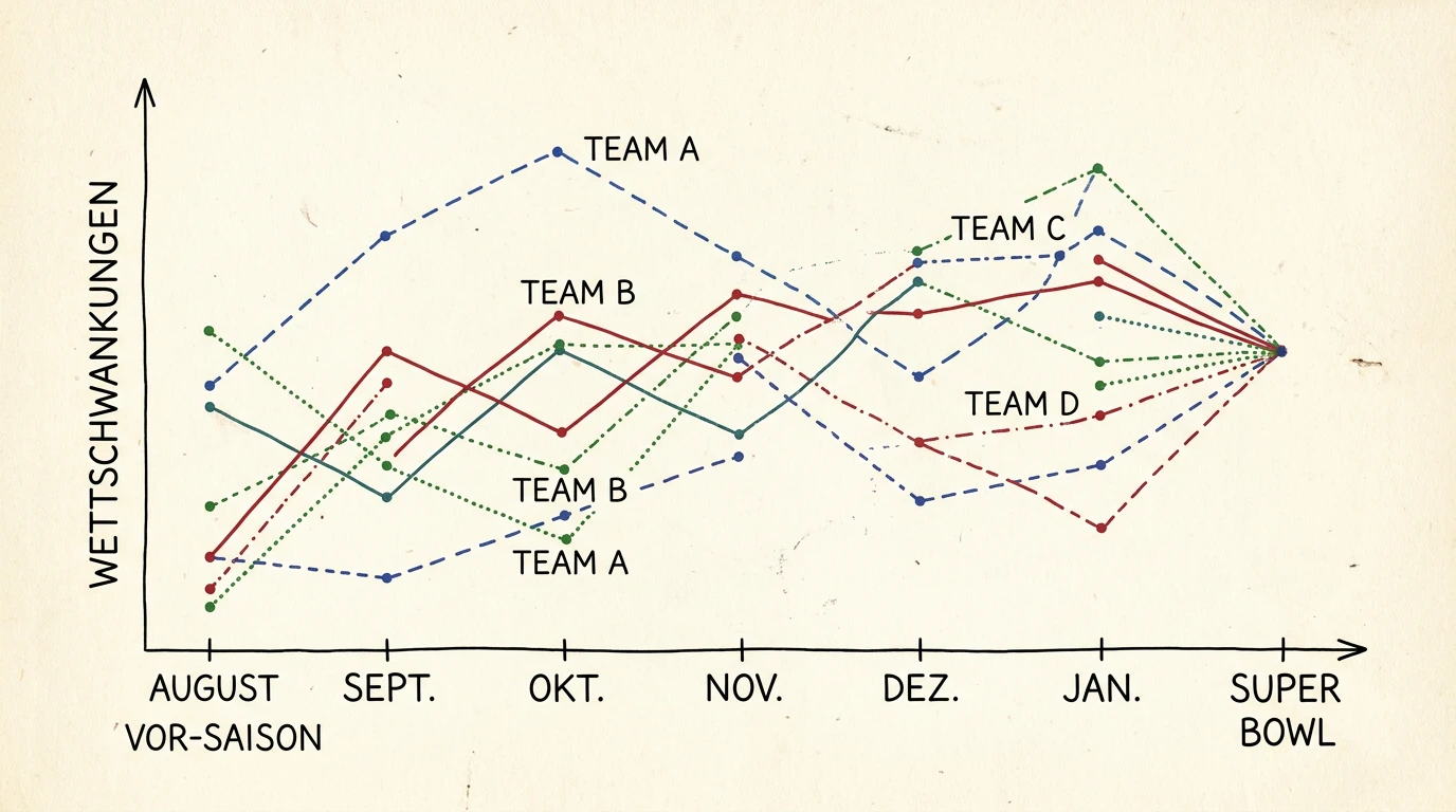 Super Bowl Sieger Wettquoten von August bis Februar: Wie NFL Futures-Quoten über die Saison schwanken