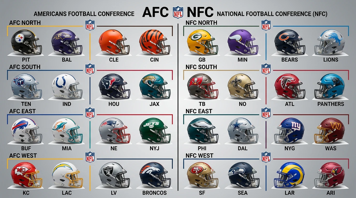 NFL Teams Übersicht für Schweizer Wetter alle 32 Franchises und Divisionsstruktur