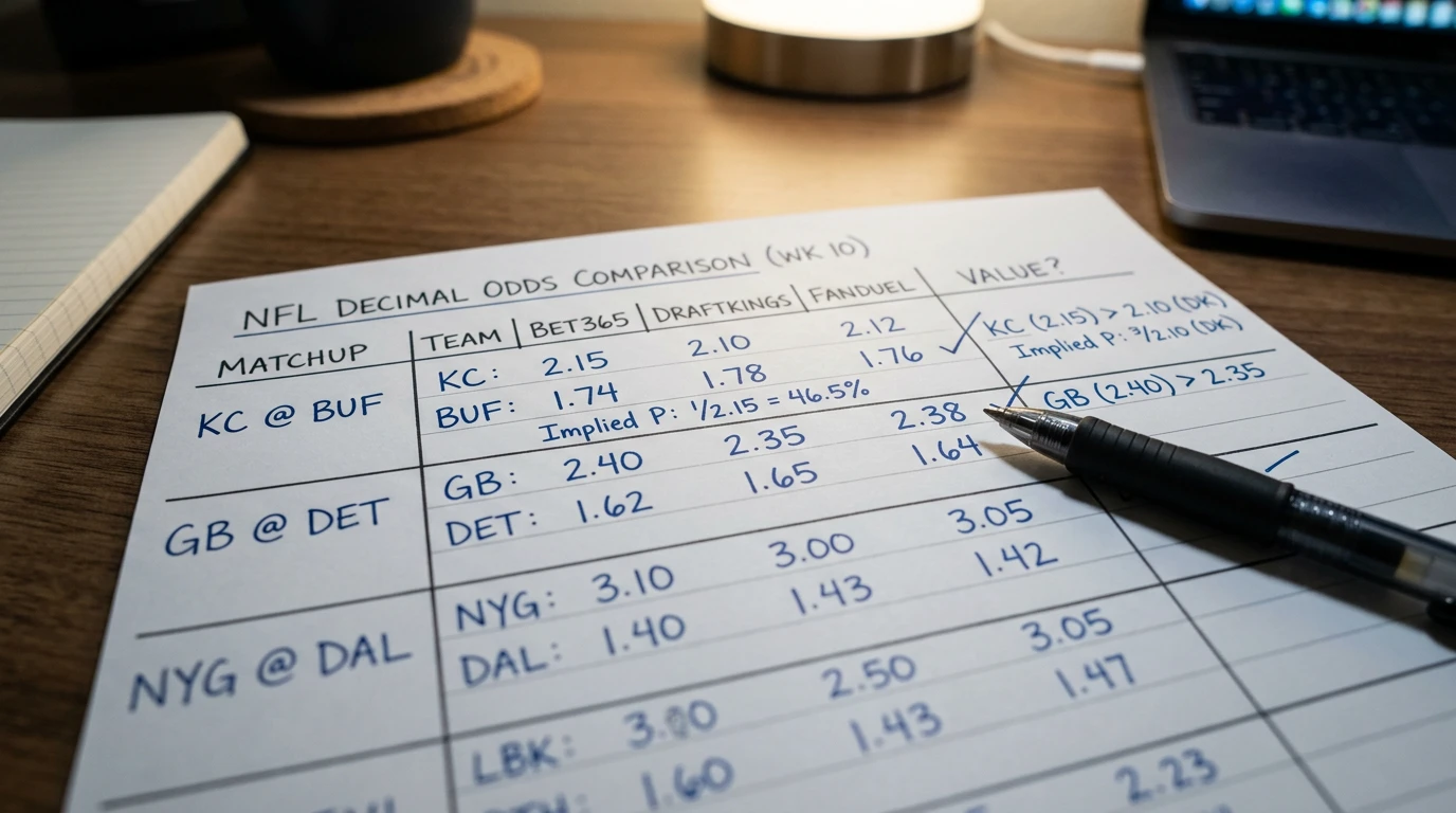 NFL Moneyline Wette Dezimalquoten Berechnung – Favorit und Aussenseiter mit Gewinnbeispiel
