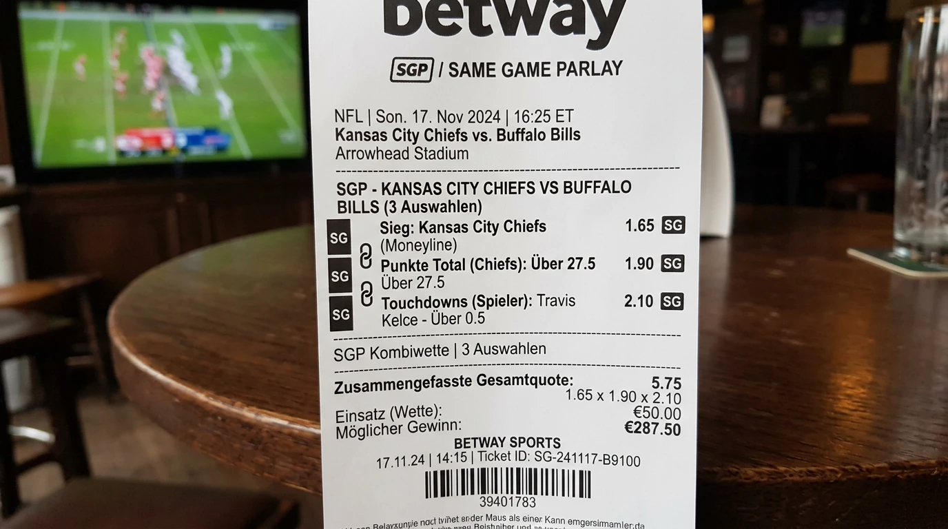 Same-Game-Parlay NFL Wettschein Beispiel: Zwei bis drei SGP-Beine aus einem NFL-Spiel kombiniert